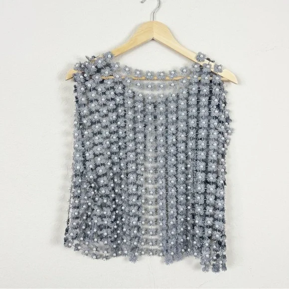Anthropologie Floral Pearl Silver Top - Picture 7 of 7